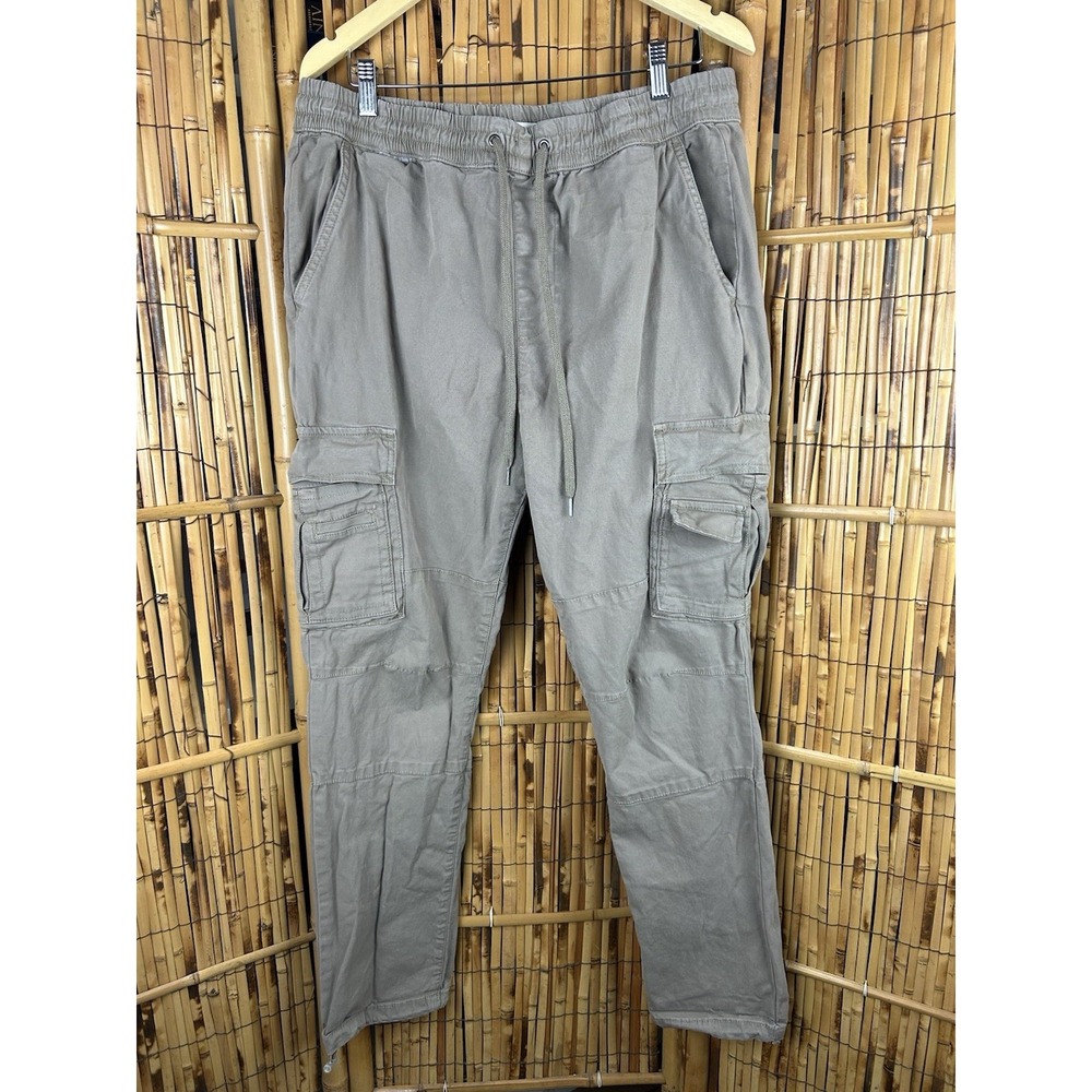 Pacsun Baggy Cargo‎ Utility Pants Drawstring Waist Hem Pockets Tan Size Slim XL